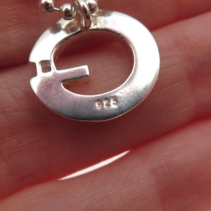 925 Sterling Silver Vintage C Z Letter G Initial Ball Beaded Chain Necklace 16"