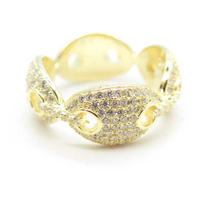 925 Sterling Silver Gold Plated Pave C Z Anchor Mariner Chain Band Ring Size 6
