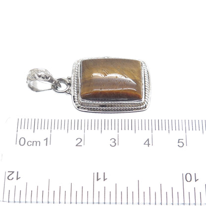 925 Sterling Silver Vintage Real Tiger Eye Charm Pendant