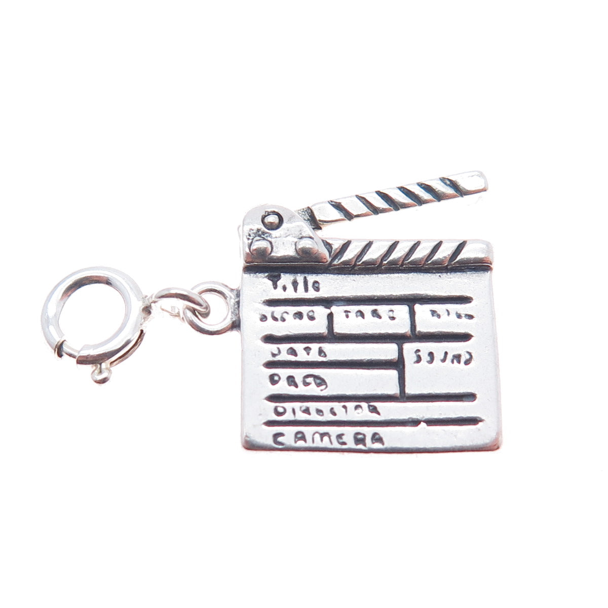 SHUBE 925 Sterling Silver Vintage Movie Clapperboard Spring Ring Movable Pendant