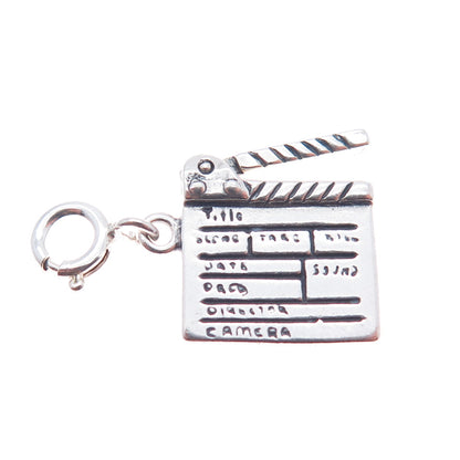 SHUBE 925 Sterling Silver Vintage Movie Clapperboard Spring Ring Movable Pendant