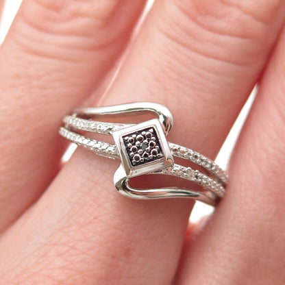KRN KIRAN 925 Sterling Silver Real Round-Cut Blue & White Diamond Ring Size 7