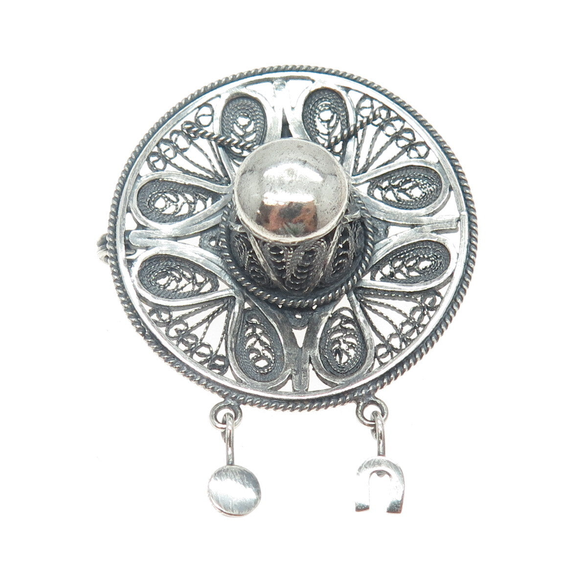 935 Silver Vintage Floral Filigree Pin Brooch