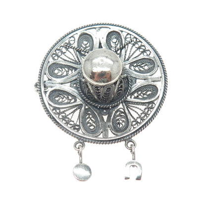 935 Silver Vintage Floral Filigree Pin Brooch