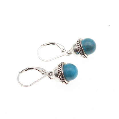 925 Sterling Silver Vintage Real Turquoise Dangle Earrings