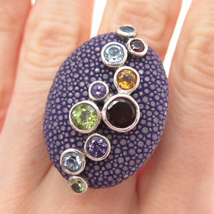 CHI by FALCHI Sterling Enamel Topaz Amethyst Garnet Citrine Peridot Ring Size 7