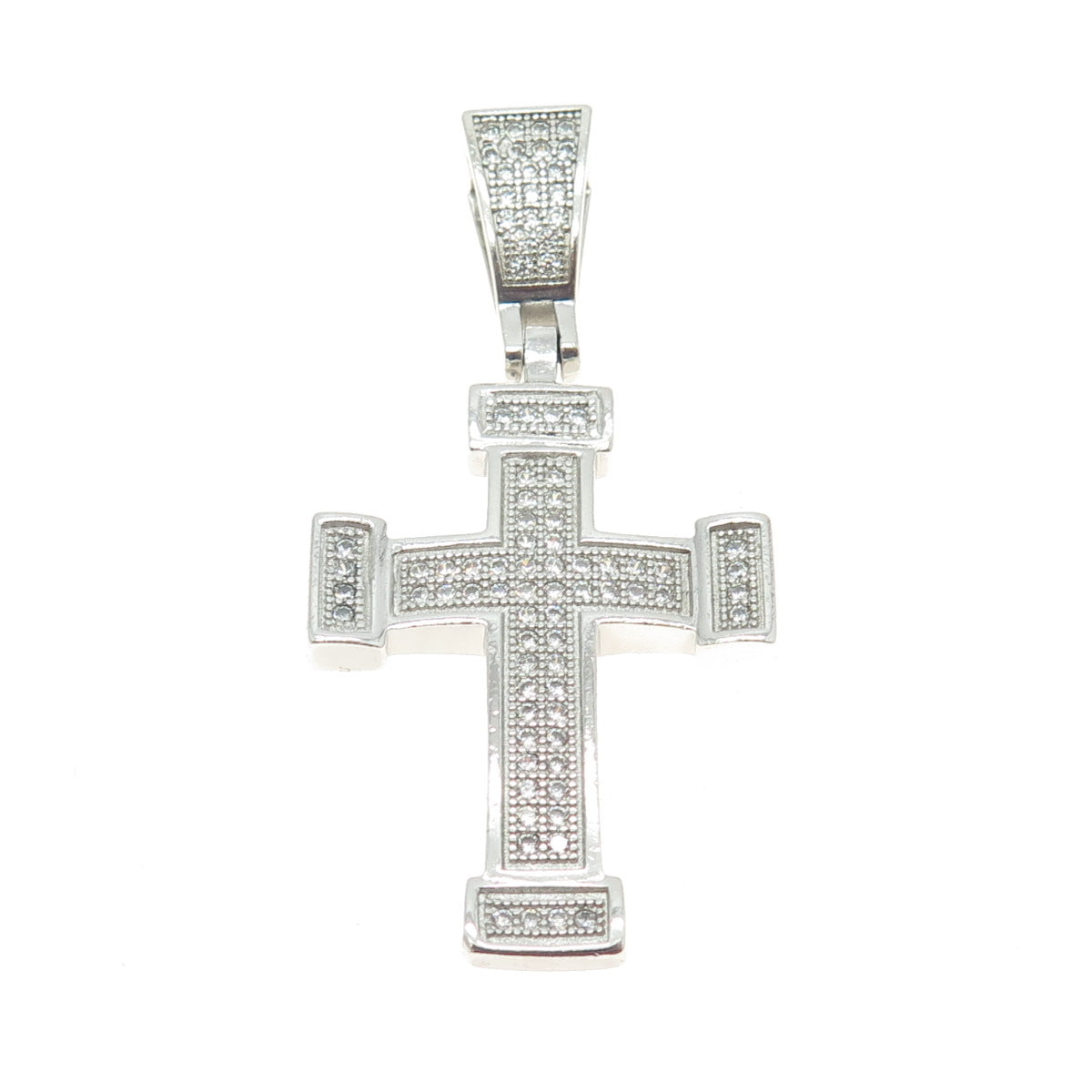 925 Sterling Silver Round-Cut C Z Sparkling Cross Pendant