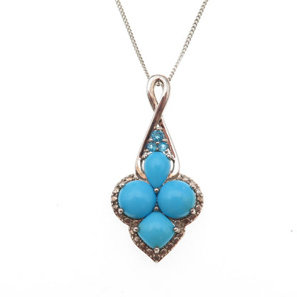 D'Joy 925 Sterling Silver Real Turquoise & Apatite Cuban Chain Necklace 18"