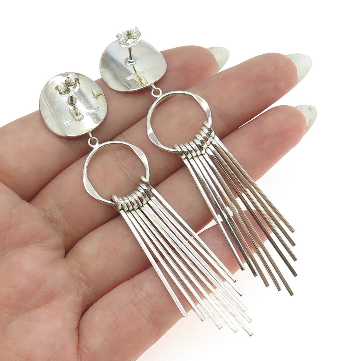 925 Sterling Silver Geometric Tassel Modernist Dangling Earrings