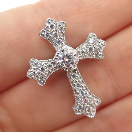 MEDA 925 Sterling Silver Round-Cut C Z Cross Slide Charm Pendant