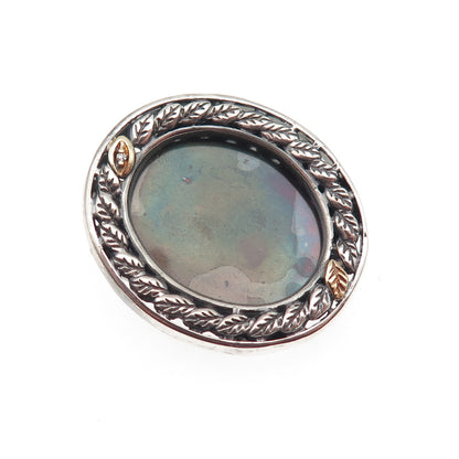 925 Sterling Silver 10K Gold Vintage Real Diamond Picture Frame Brooch / Pendant