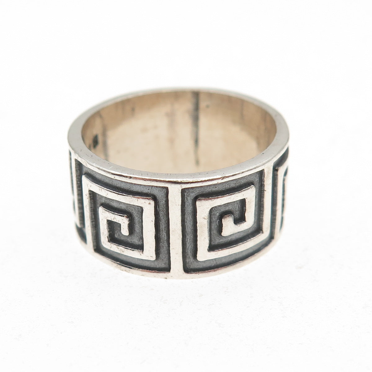 925 Sterling Silver Vintage Aztec Spiral Oxidized Band Ring Size 6.5