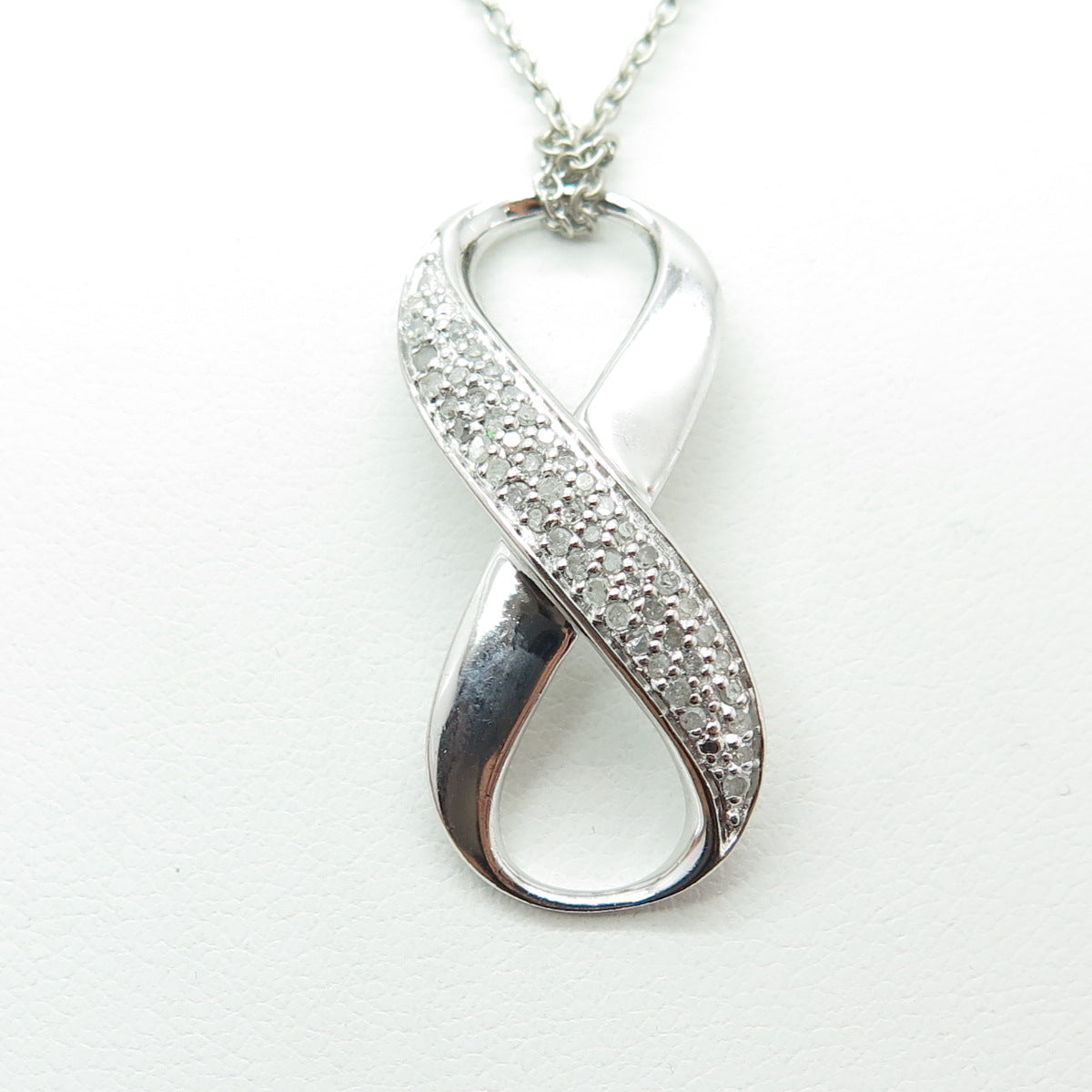 925 Sterling Silver Real Round-Cut Diamond Infinity Cable Chain Necklace 18"