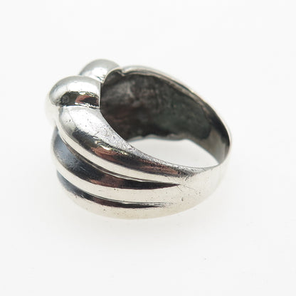 925 Sterling Silver Vintage Modernist Ribbed Oxidized Ring Size 6.5