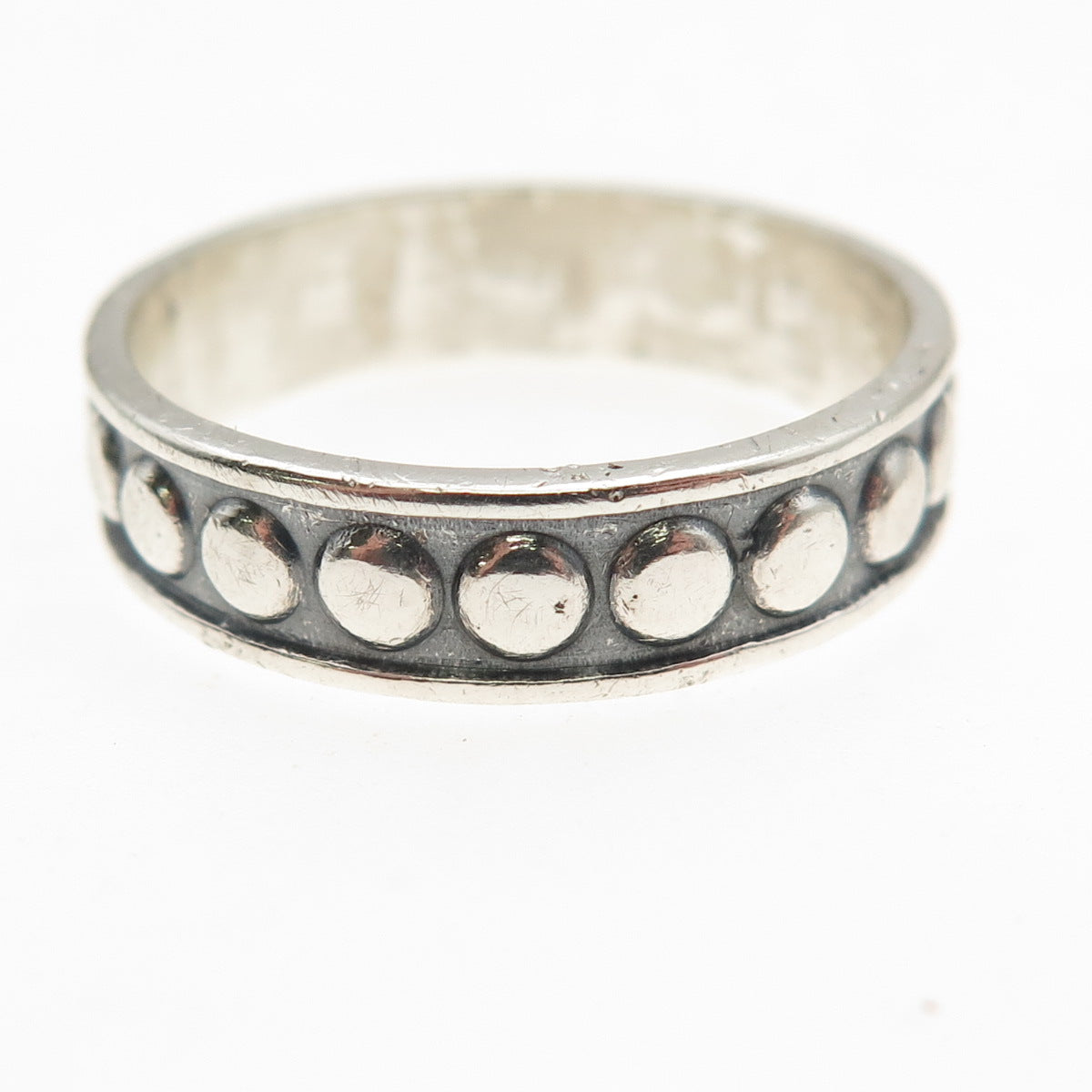 925 Sterling Silver Vintage Mexico Dotted Oxidized Band Ring Size 10.25