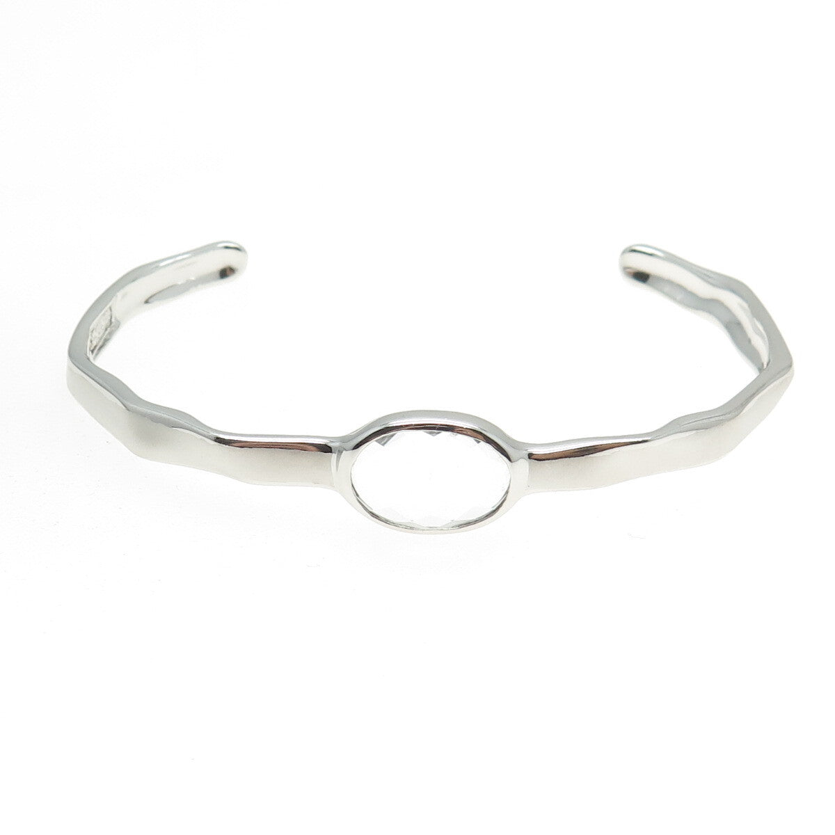 CHARLES GARNIER 925 Sterling Silver Real Clear Quartz Adjustable Bracelet 7"