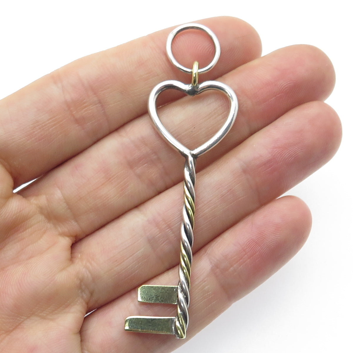 925 Sterling Silver 2-Tone Vintage Heart Key Pendant