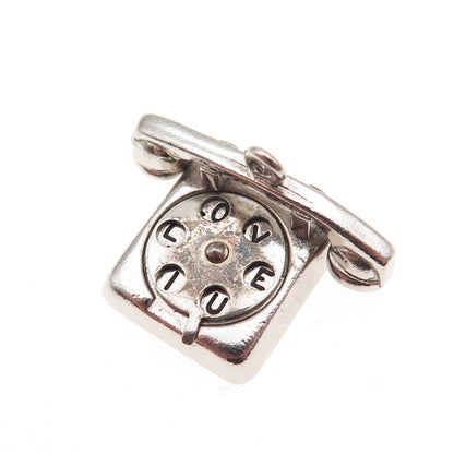 Wells Sterling Silver Antique Art Deco Rotary Phone I Love You 3D Mini Pendant