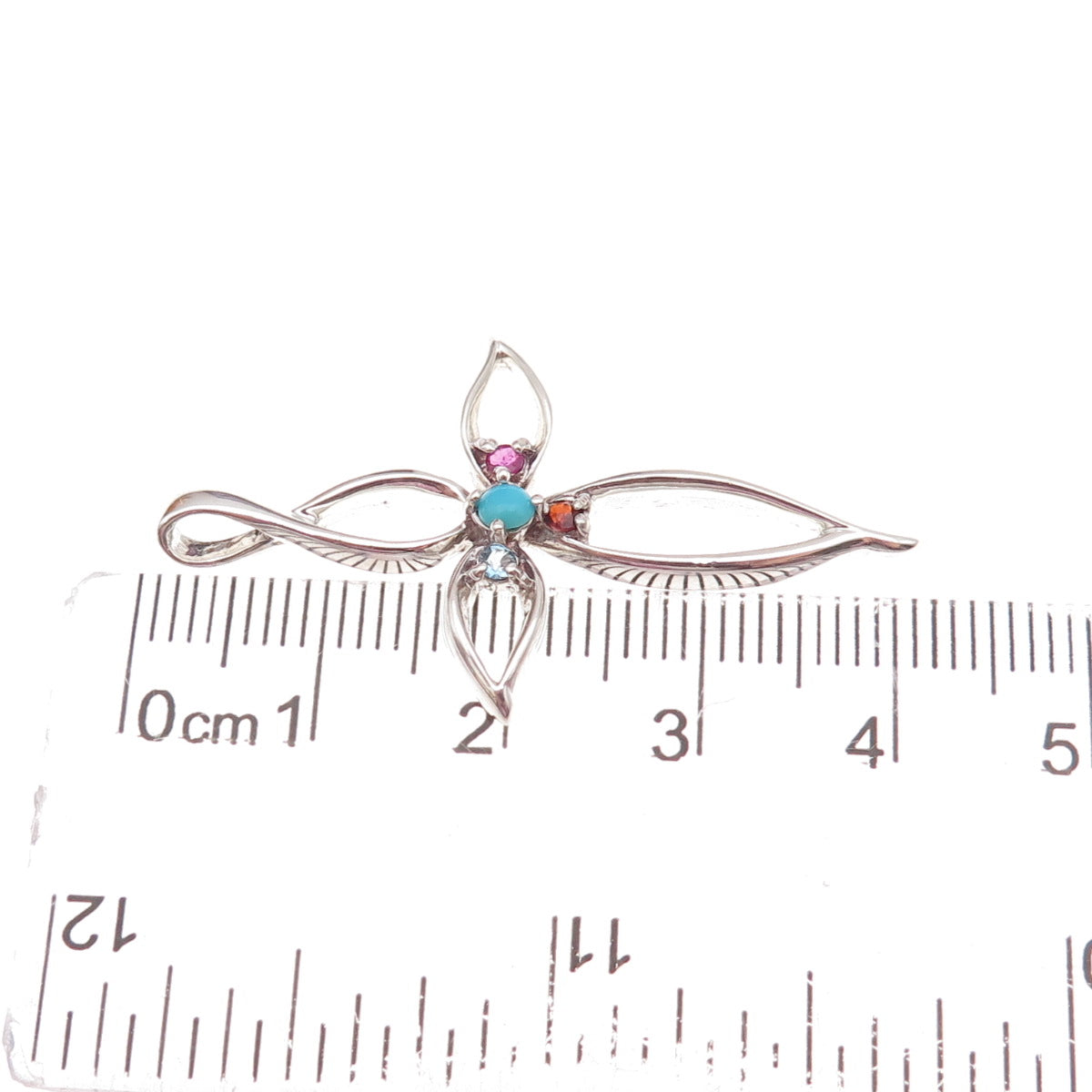 925 Sterling Silver Vintage Real Turquoise Ruby Topaz Garnet Cross Charm Pendant