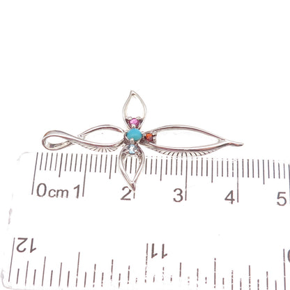 925 Sterling Silver Vintage Real Turquoise Ruby Topaz Garnet Cross Charm Pendant