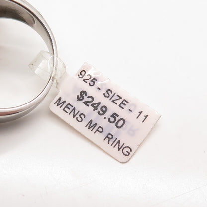 925 Sterling Silver White & Blue C Z Wide Men's Ring Size 11