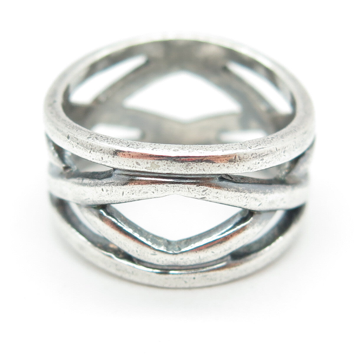 925 Sterling Silver Vintage Crisscross Oxidized Ring Size 9