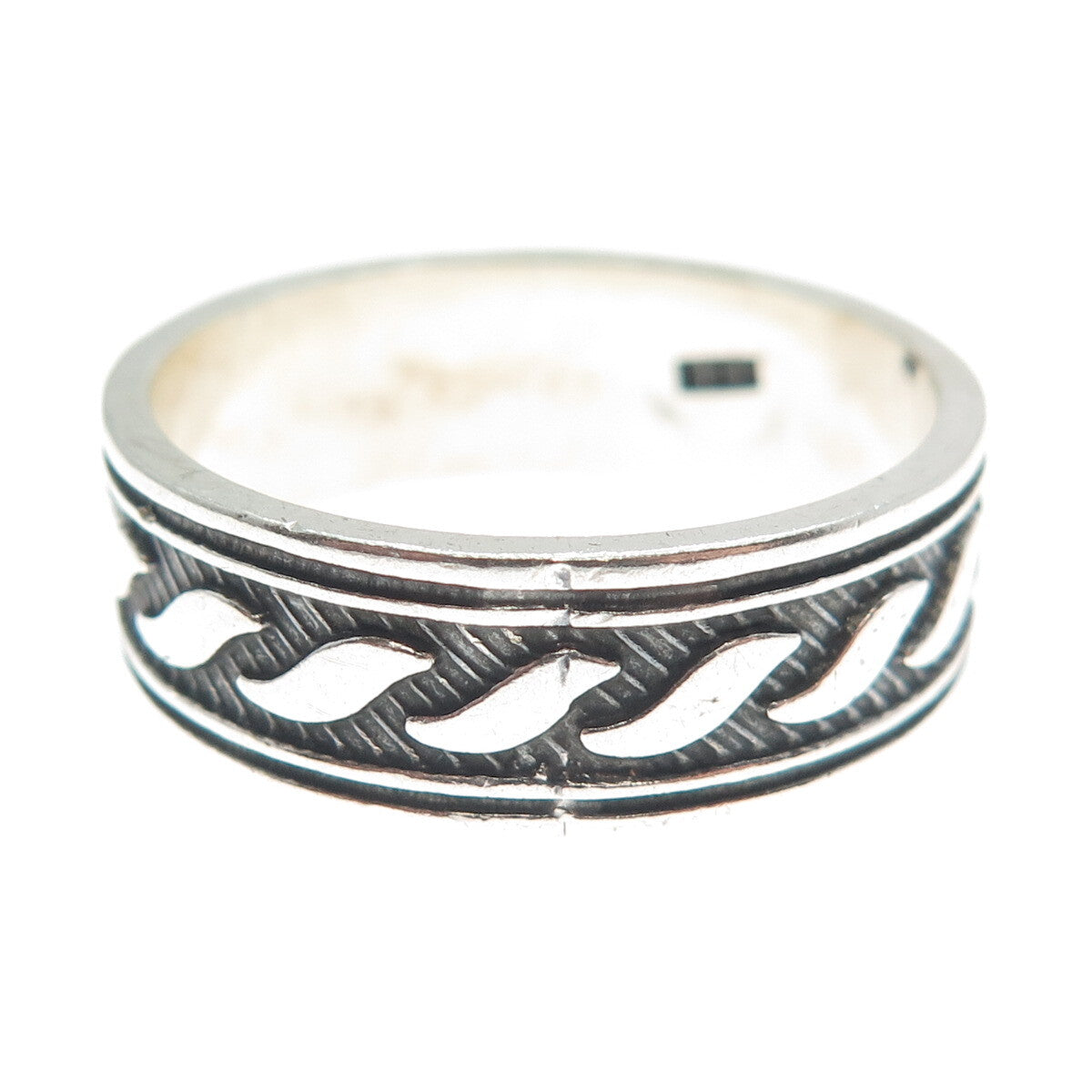 925 Sterling Silver Vintage Modernist Wavy Oxidized Band Ring Size 13.25