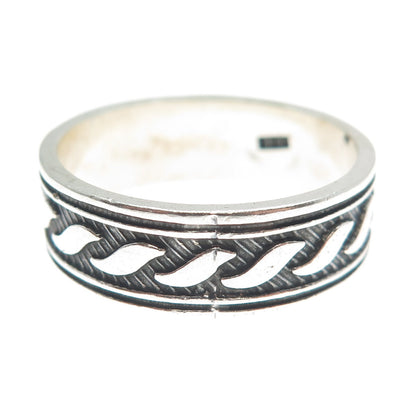 925 Sterling Silver Vintage Modernist Wavy Oxidized Band Ring Size 13.25