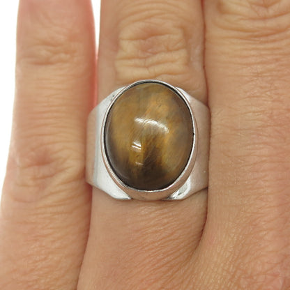 KEN BER 925 Sterling Silver Vintage Real Tiger Eye Modernist Ring Size 7.25