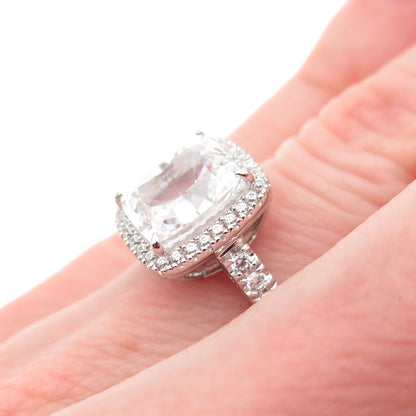 DSMK 925 Sterling Silver Radiant & Round-Cut C Z Engagement Ring Size 5