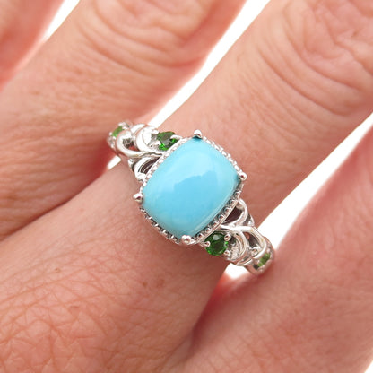 Chuck Clemency 925 Sterling Silver Real Turquoise & Peridot Ring Size 8.25