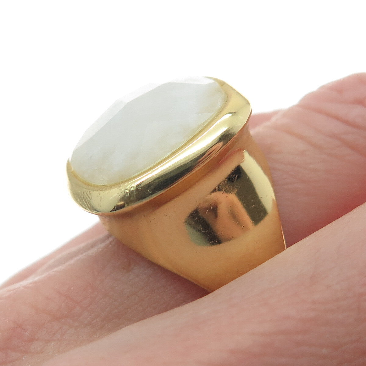 BLQ Basiq Jewelry 925 Sterling Silver Gold Plated Real Milky Quartz Ring Size 6