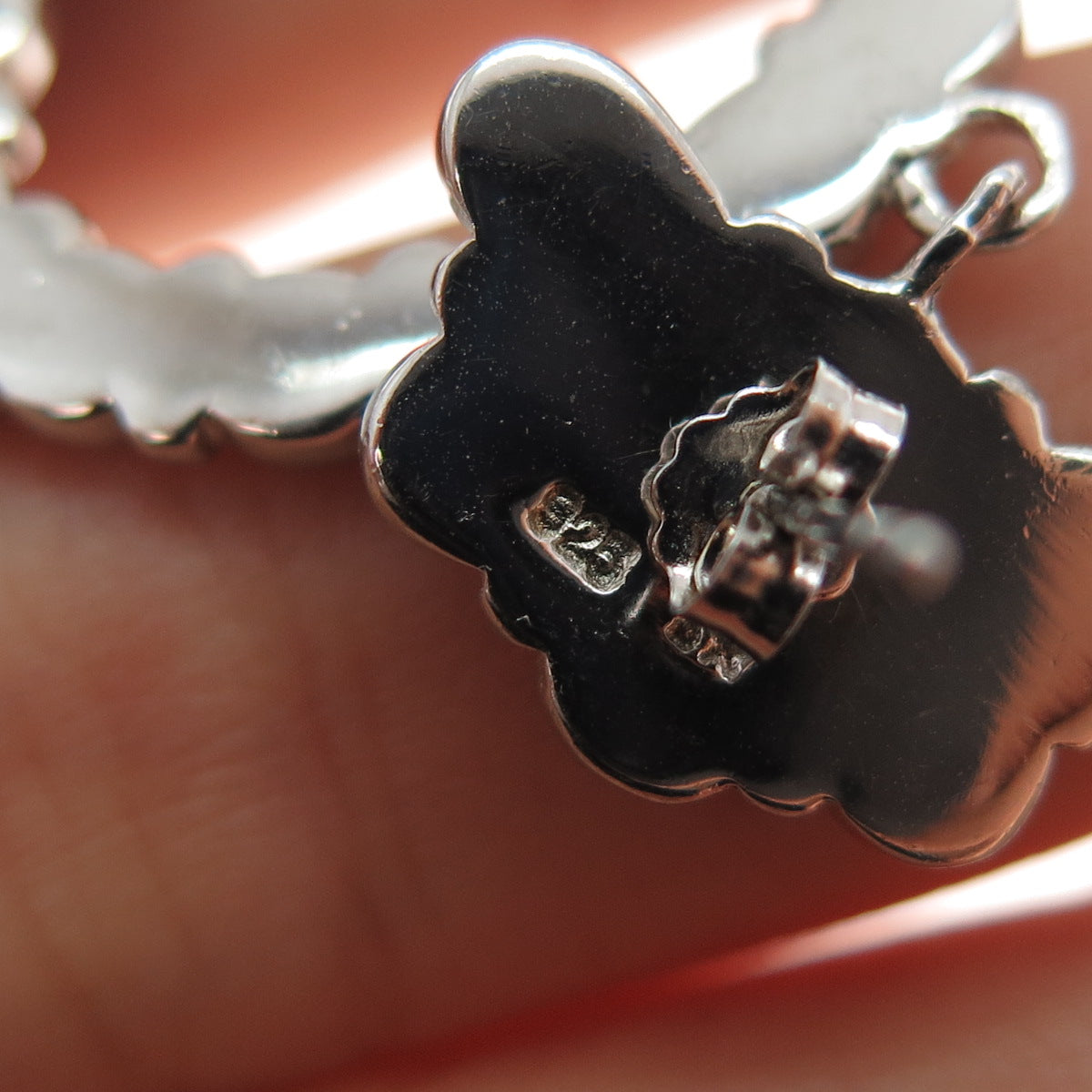 SX SALLY C 925 Sterling Silver Vintage Real Opal Modernist Dangle Earrings