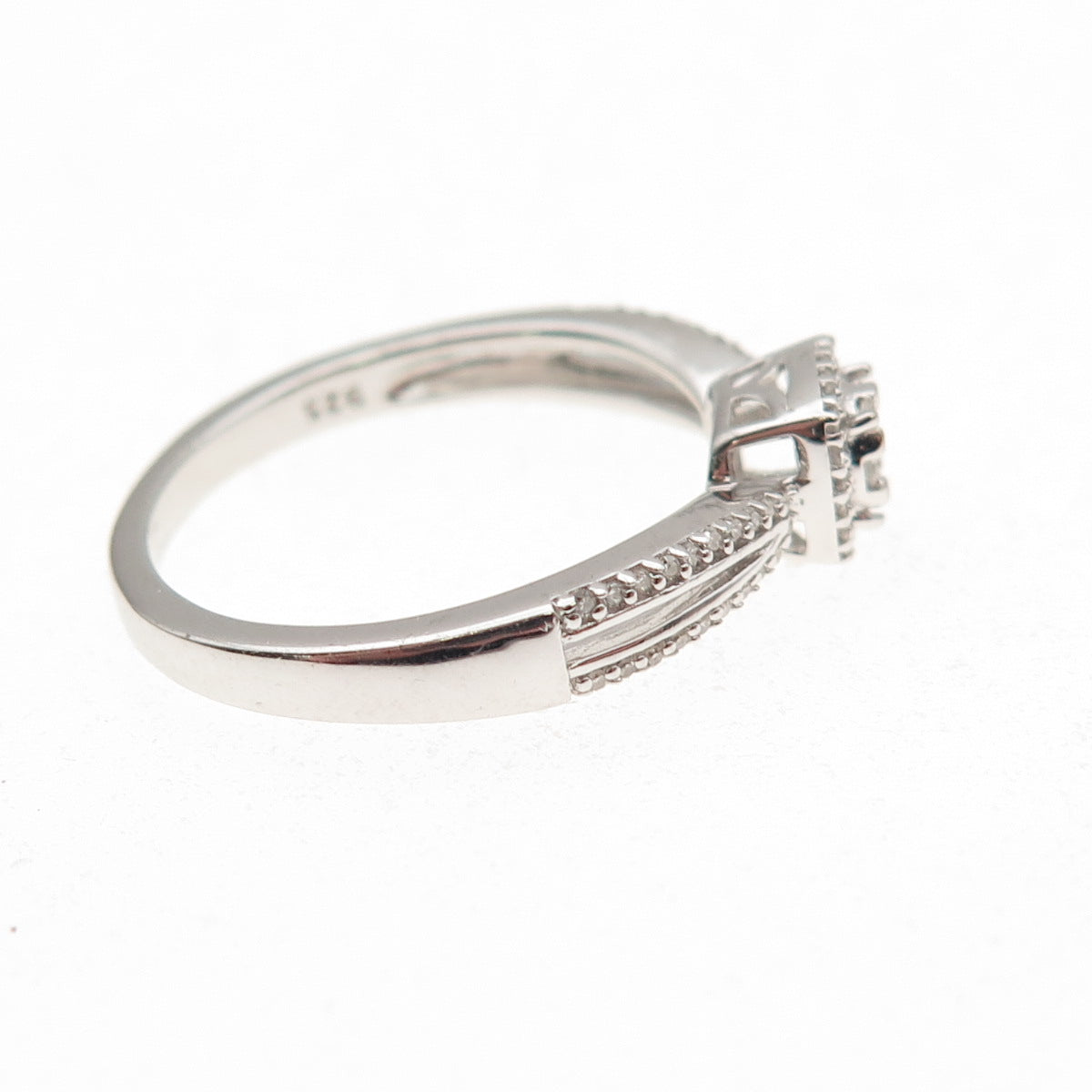 Sun 925 Sterling Silver Real Round-Cut Diamond Engagement Ring Size 7