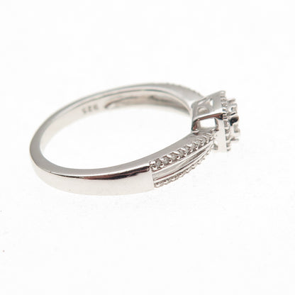 Sun 925 Sterling Silver Real Round-Cut Diamond Engagement Ring Size 7