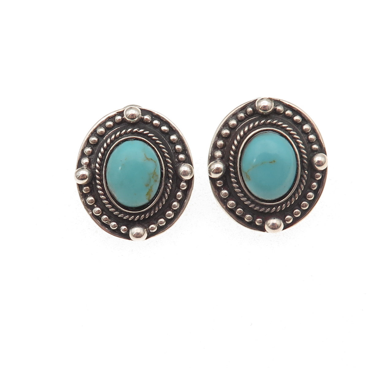 Bernice Goodspeed 925 Sterling Silver Vintage Mexico Real Turquoise Earrings