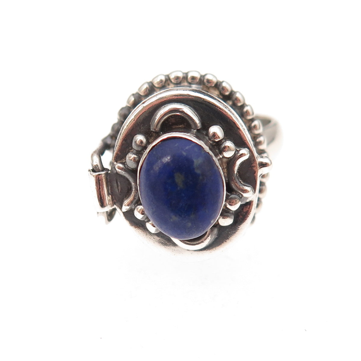 925 Sterling Silver Vintage Real Lapis Oxidized Poison Ring Size 7