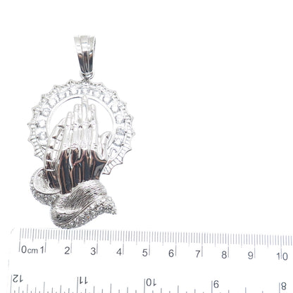 925 Sterling Silver Round-Cut C Z Praying Hands Pendant