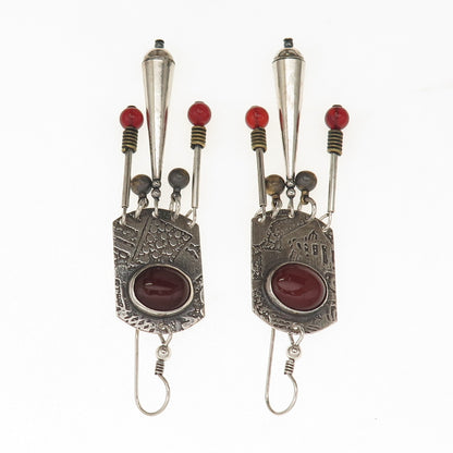 ERA Artisan 925 Sterling Silver Vintage Real Carnelian Modernist Dangle Earrings