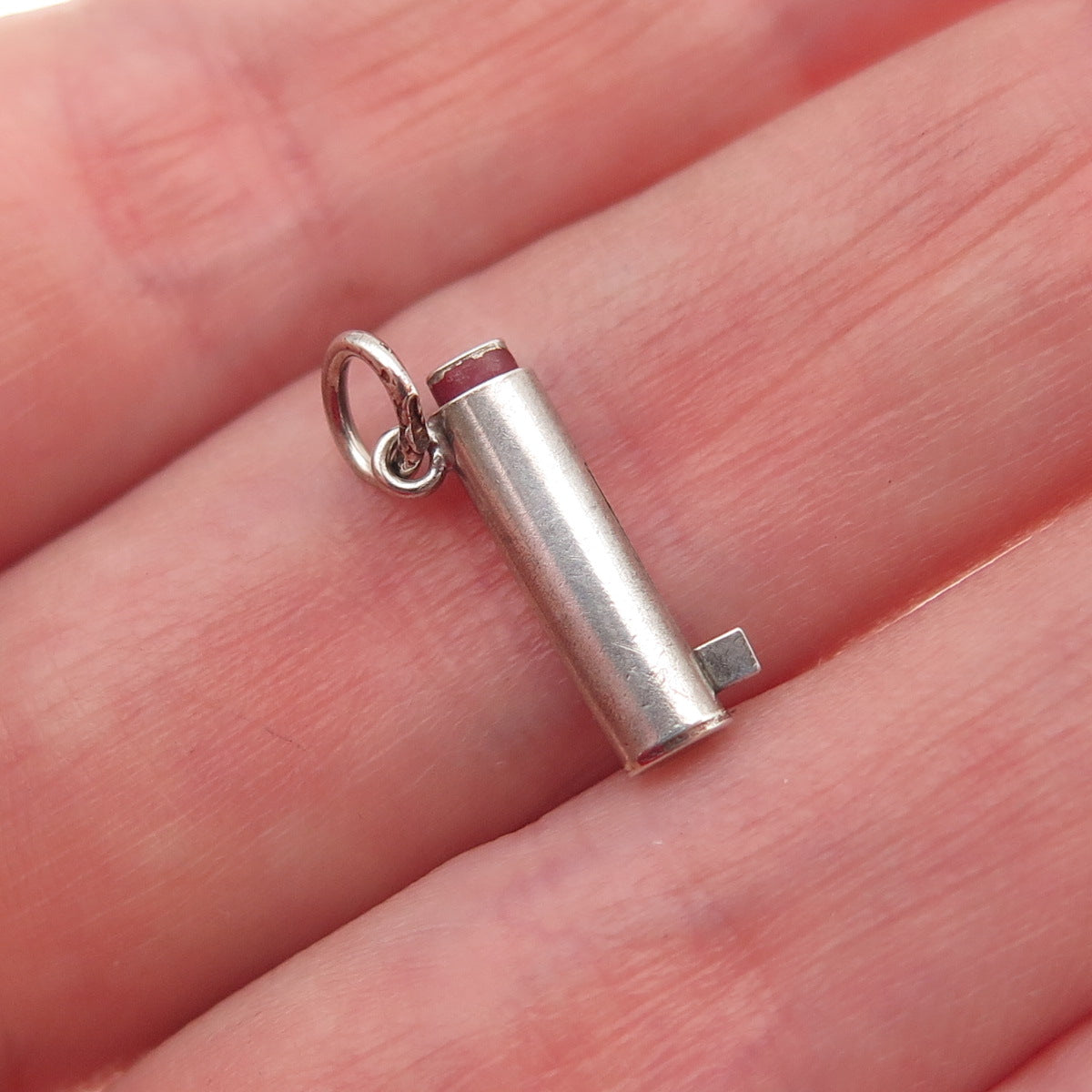 925 Sterling Silver Antique Art Deco Enamel Lipstick Movable Mini Charm Pendant