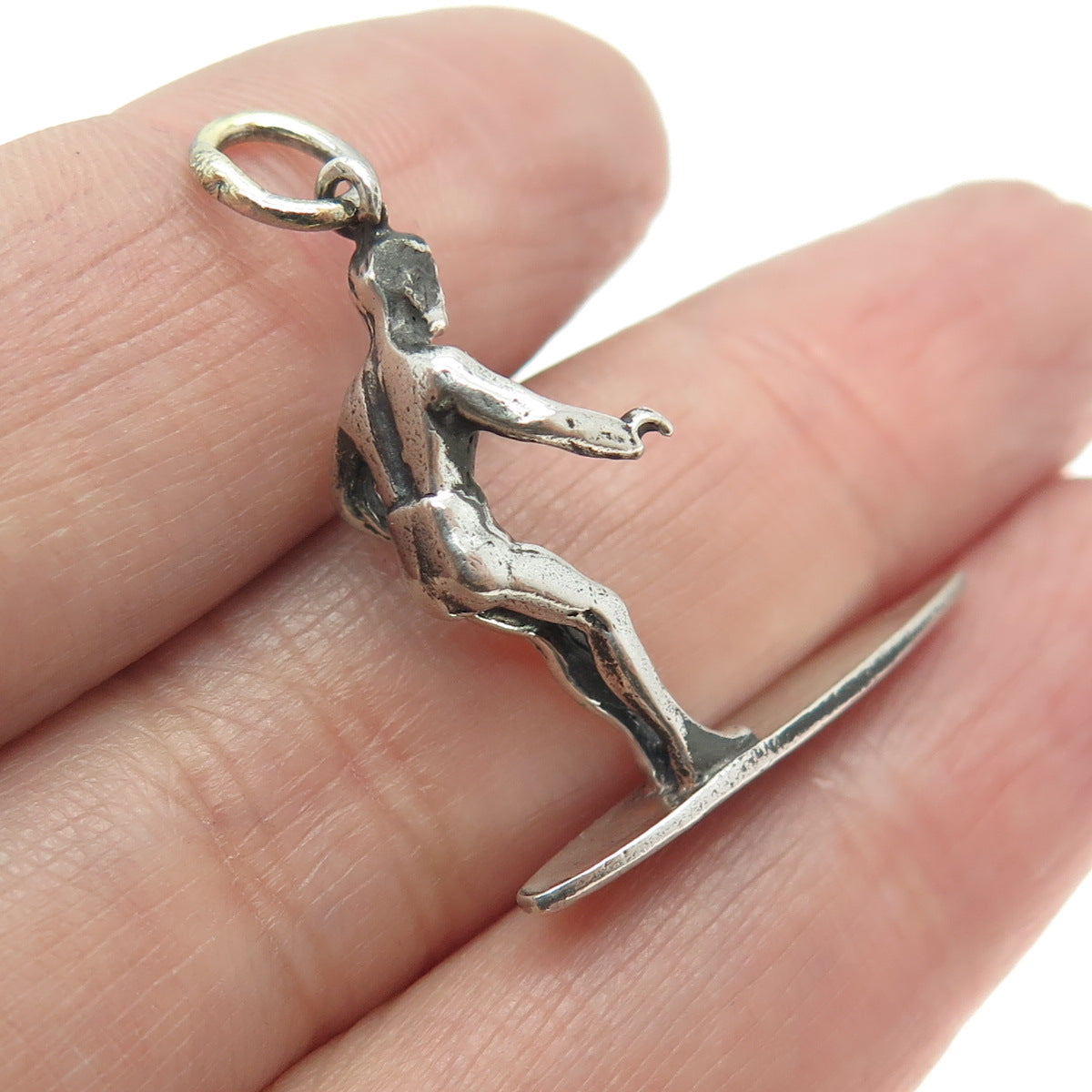 925 Sterling Silver Antique Art Deco Surfer 3D Pendant