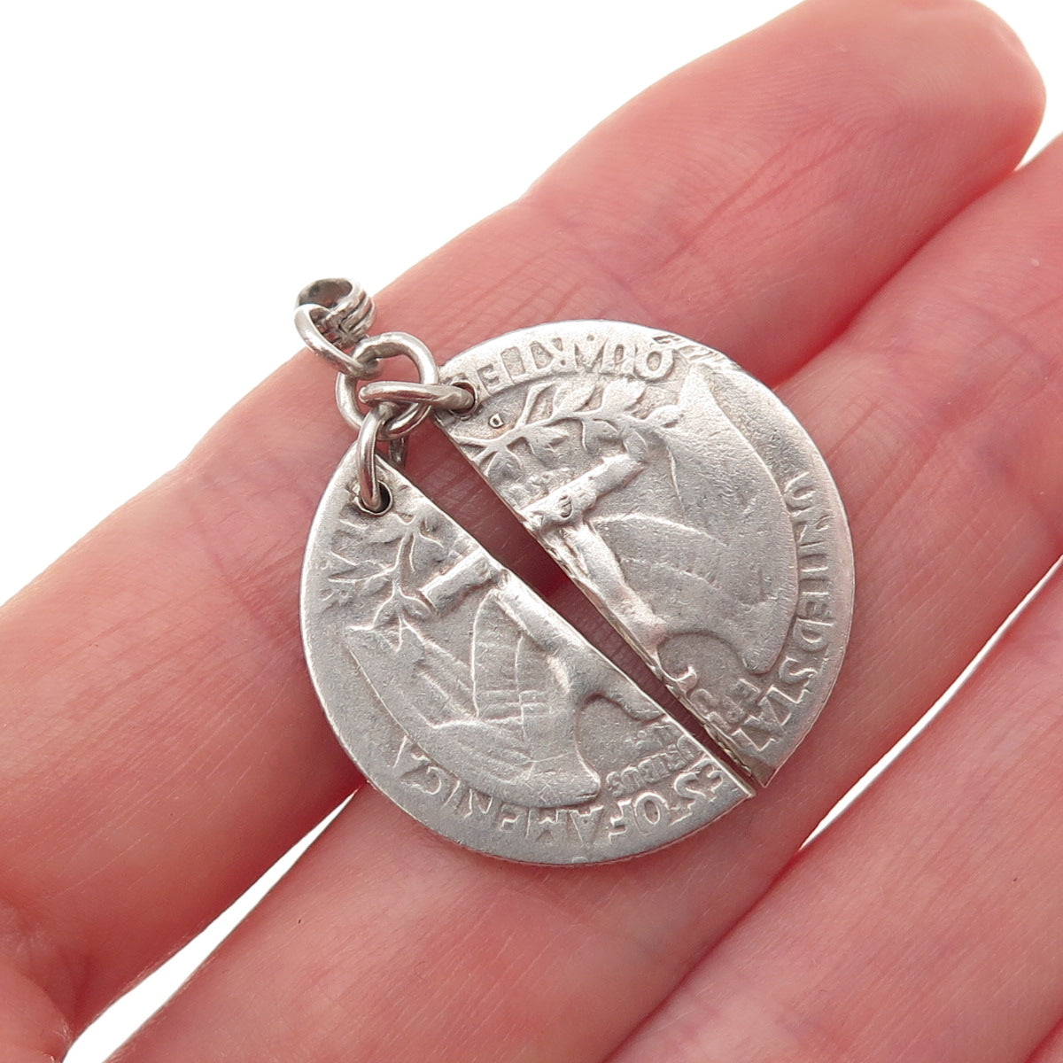 900 Silver Antique 1946 US Washington Quarter 2-Piece Coin Charm Pendant