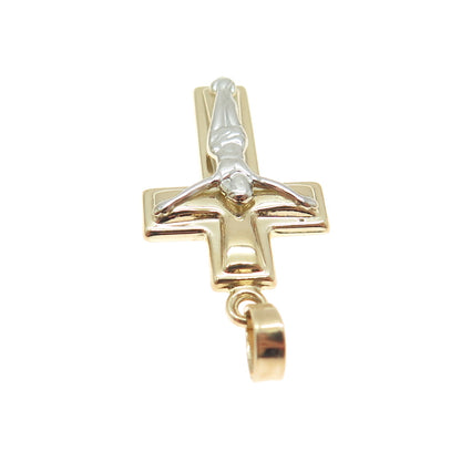 14K Yellow & White Gold Crucifix Cross Religious Charm Pendant