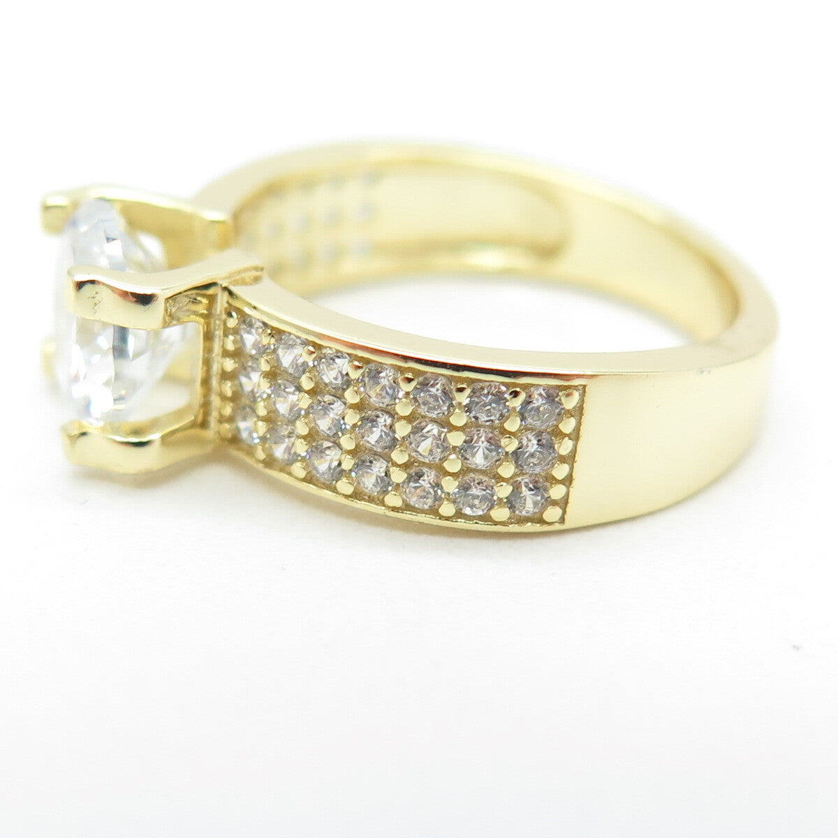 925 Sterling Silver Gold Plated Round-Cut C Z Engagement Ring Size 5.25
