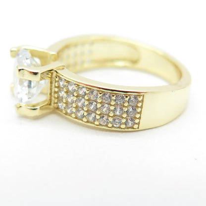 925 Sterling Silver Gold Plated Round-Cut C Z Engagement Ring Size 5.25