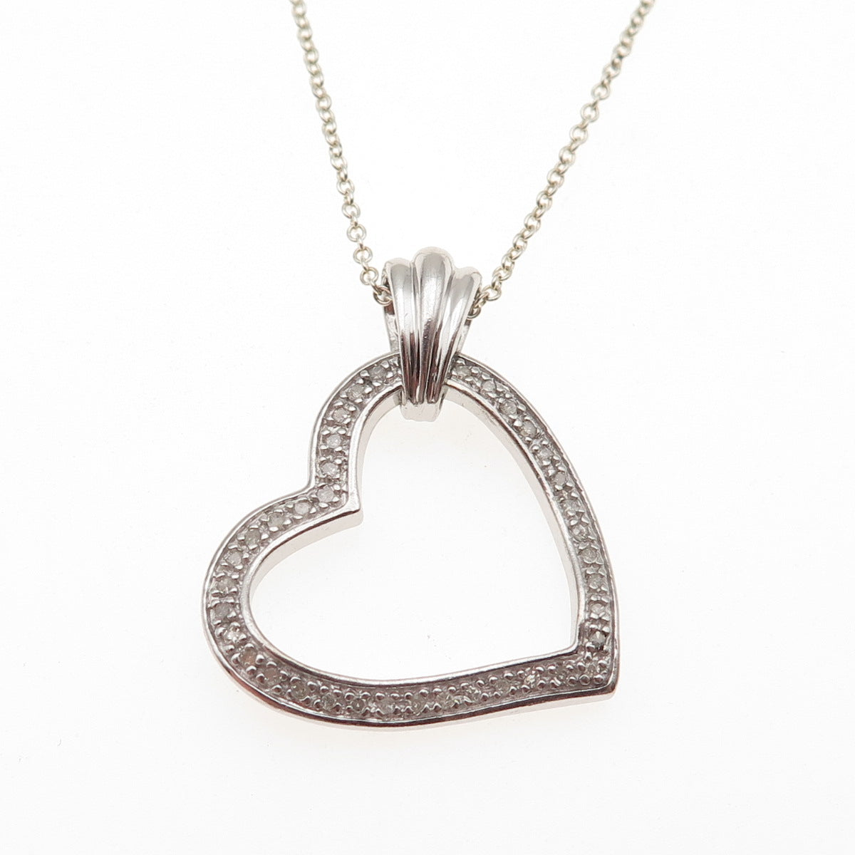 HN Heng Ngai 925 Sterling Silver Real Diamond Heart Cable Chain Necklace 18"