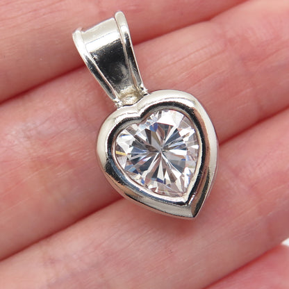 925 Sterling Silver Heart-Cut C Z Minimalist Charm Pendant