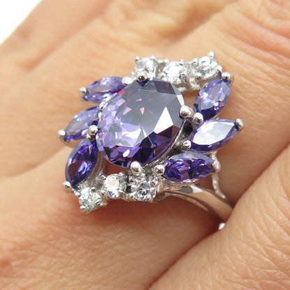925 Sterling Silver Purple & White C Z Ring Size 7