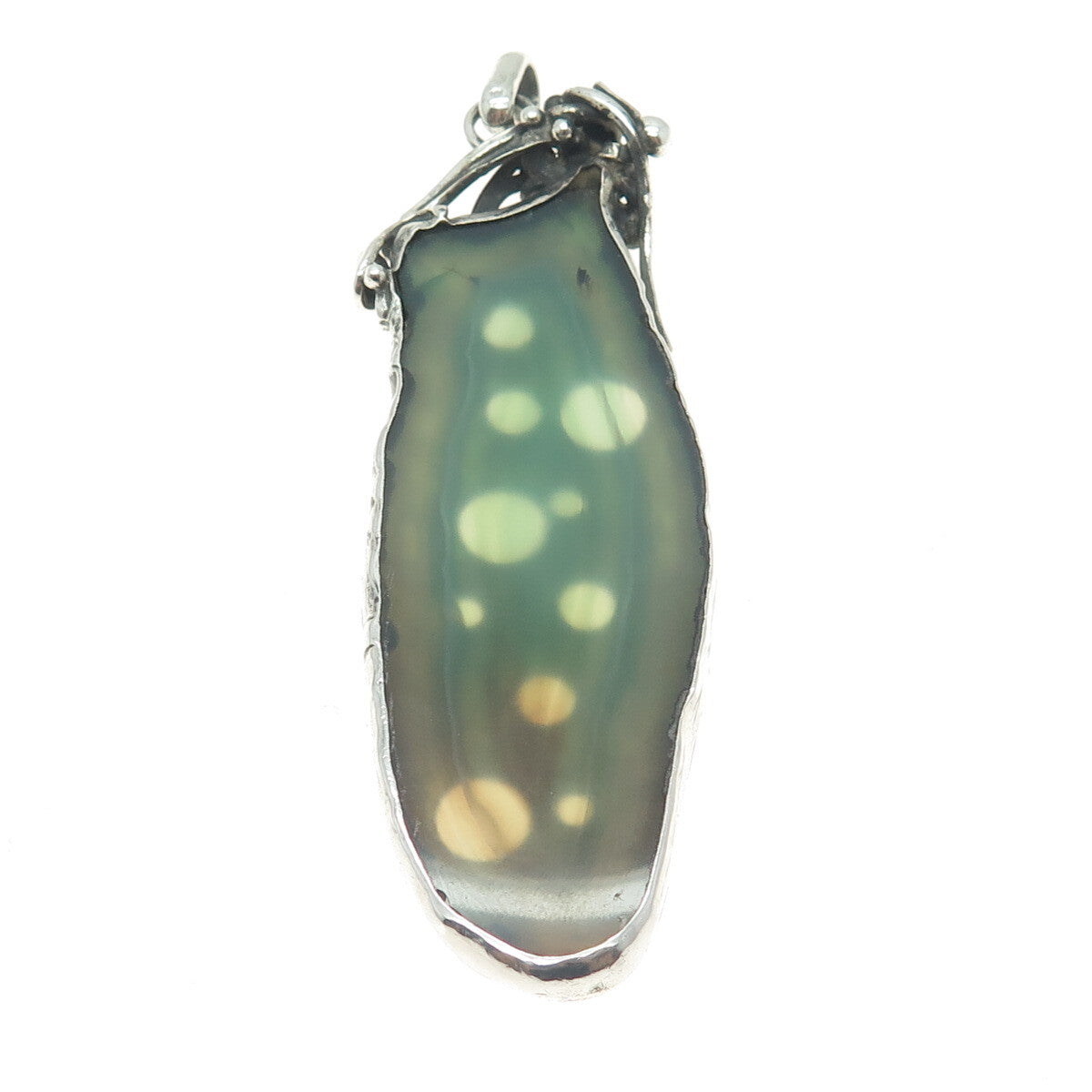 925 Sterling Silver Vintage Real Agate Modernist Oxidized Pendant