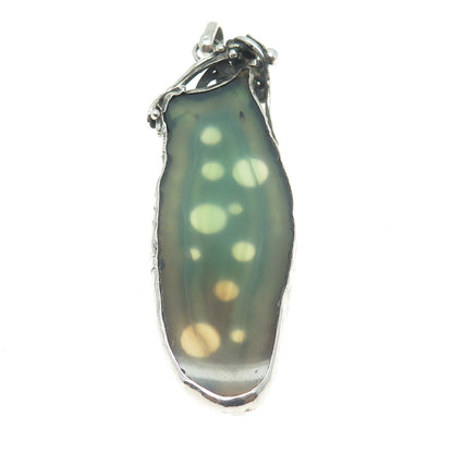 925 Sterling Silver Vintage Real Agate Modernist Oxidized Pendant